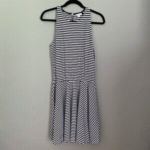NWT Gap Striped Fit & Flare Dress Navy Blue White Exposed Back Zipper M